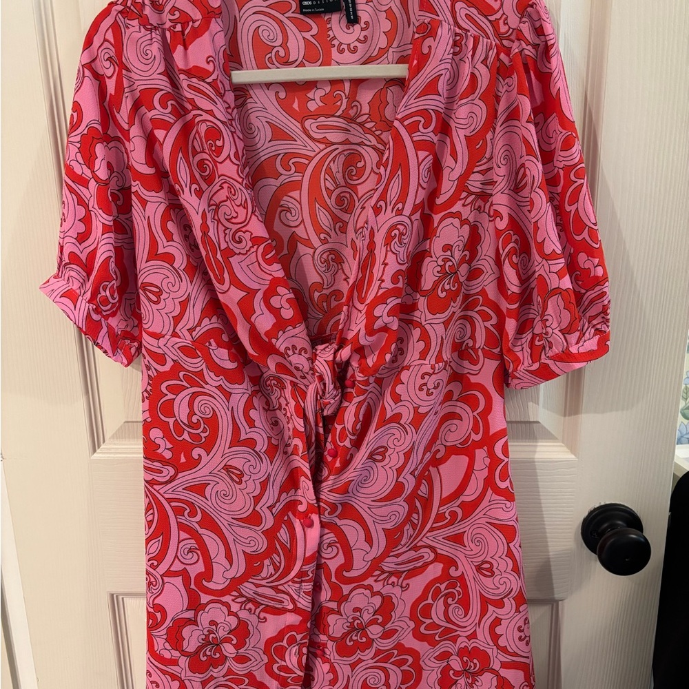 Vibrant Red and Pink Floral Mini Dress